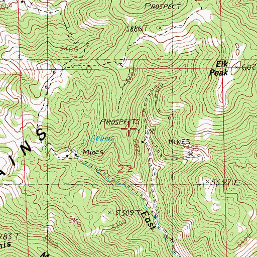 Topographic Map of Elk Peak Number 2 Mine, MT