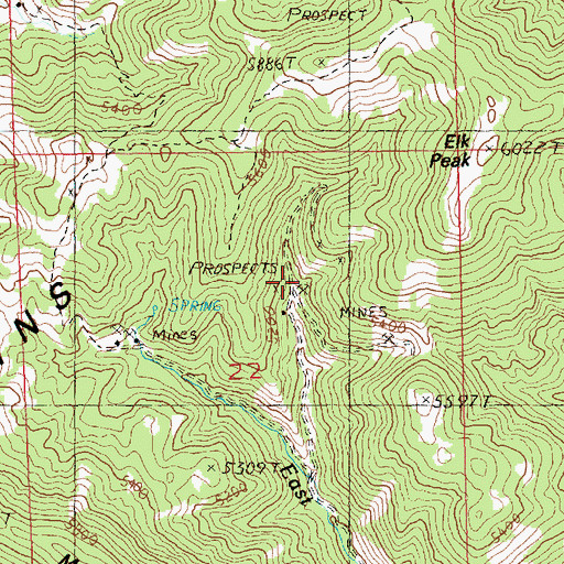 Topographic Map of Elk Peak Number 3 Mine, MT