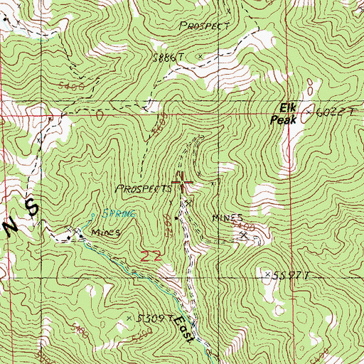Topographic Map of Elk Peak Number 6 Mine, MT