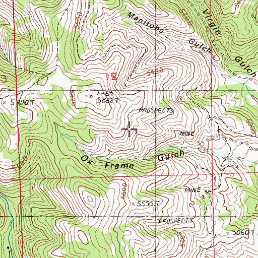 Topographic Map of Uper Ox Frame Gulch Mine, MT