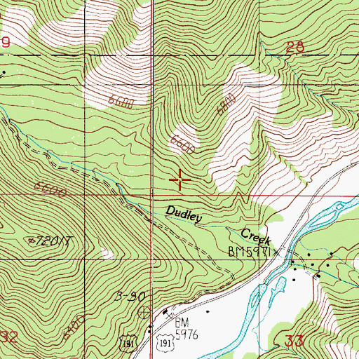 Topographic Map of Dudley Creek Mine, MT