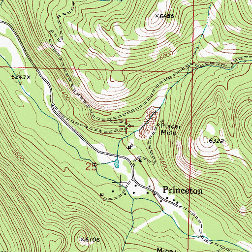 Topographic Map of Princeton Placer Mine, MT