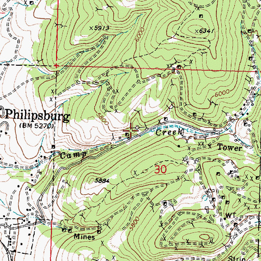 Topographic Map of Durango Mine, MT