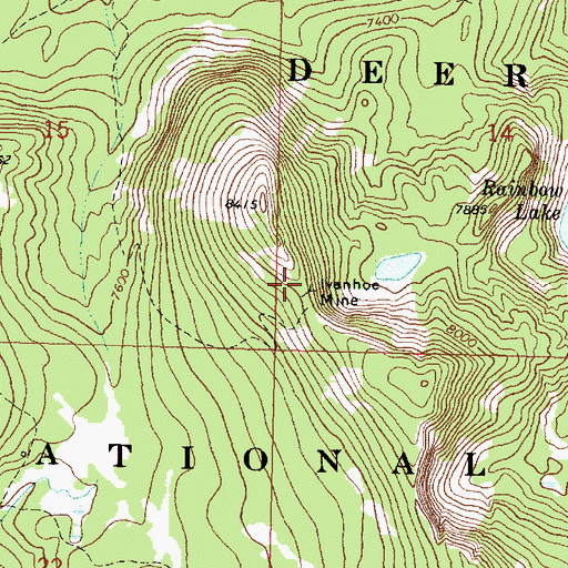 Topographic Map of Ivanhoe Mine, MT