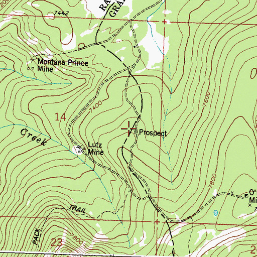 Topographic Map of NE SE Section 14 Mine, MT
