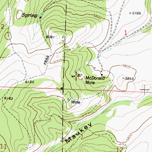Topographic Map of McDonald Mine, MT