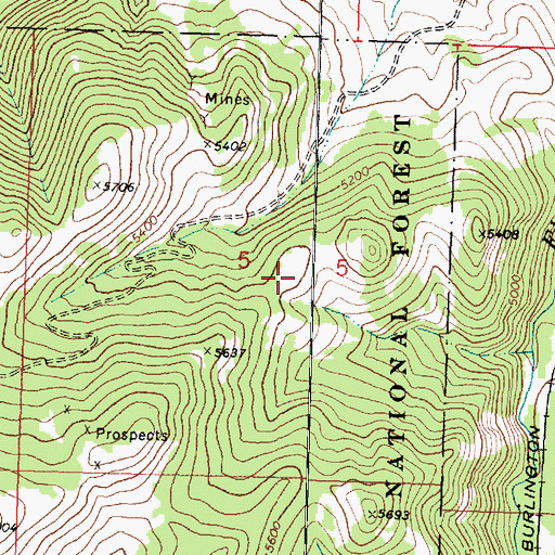 Topographic Map of SE Section 5 Mine, MT