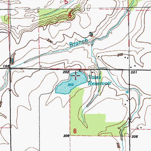 Topographic Map of Tates Reservoir Dam, AR