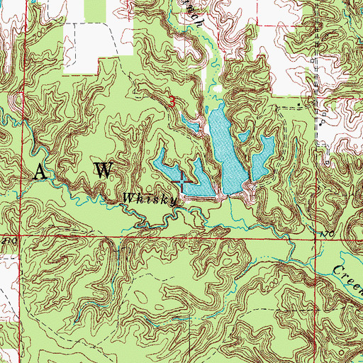 Topographic Map of Whiskey Creek Reservoir, AR