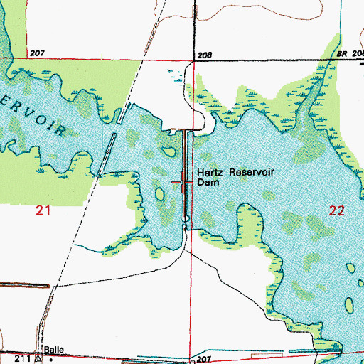 Topographic Map of Hartz Reservoir Dam, AR