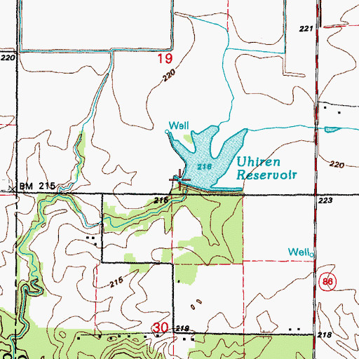 Topographic Map of Joe Uhiren Reservoir Dam, AR