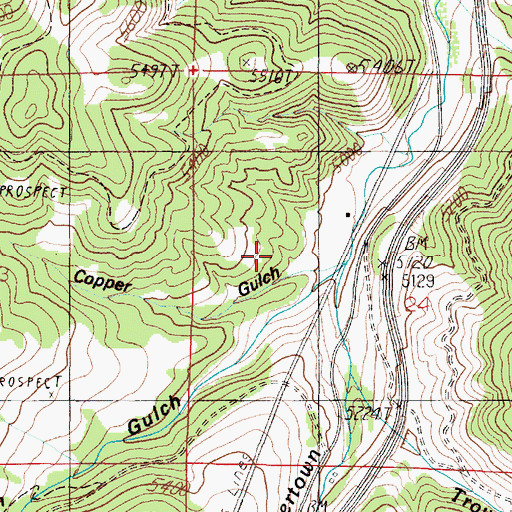 Topographic Map of Copper Gulch Mine, MT