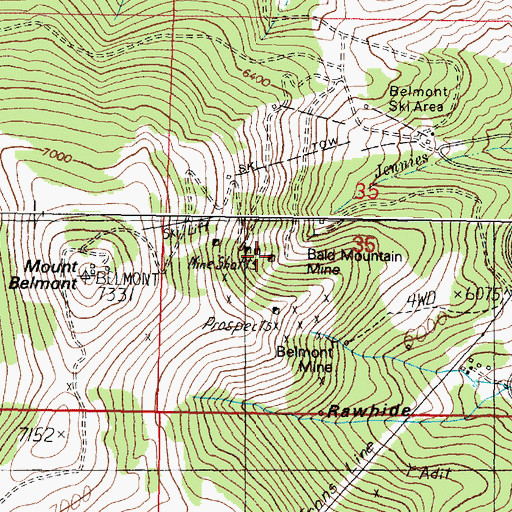 Topographic Map of Bald Mountain Mine, MT