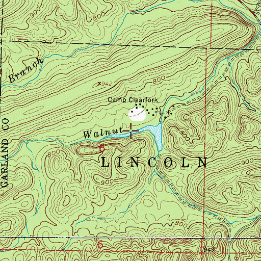 Topographic Map of Camp Clear Fork Reservoir, AR