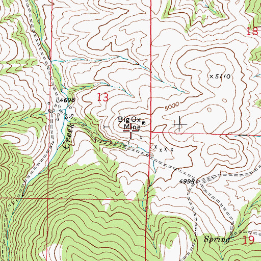 Topographic Map of Big Ox Mine, MT