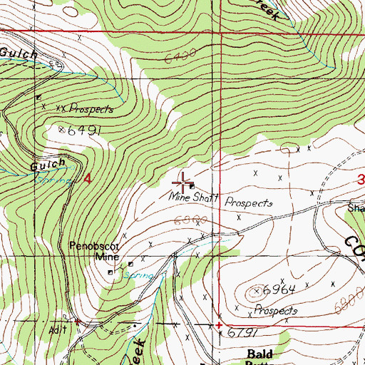 Topographic Map of Rose Bud Mine, MT