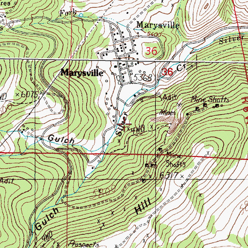 Topographic Map of SE SW Section 36 Mine, MT