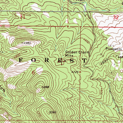Topographic Map of Golden Charm Mine, MT