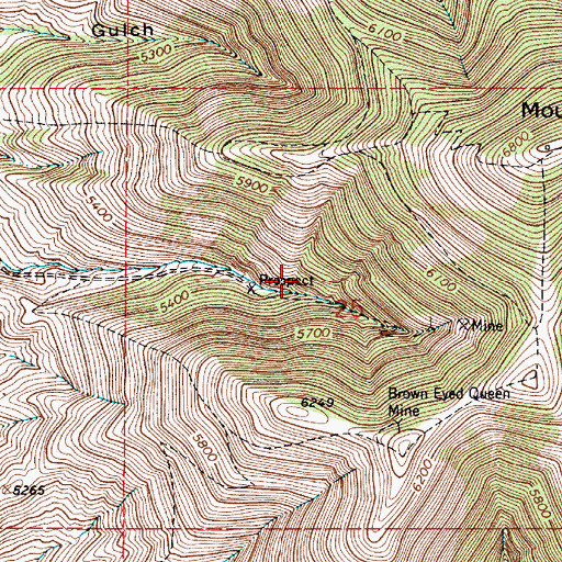 Topographic Map of Ribbon Gulch Mine, MT