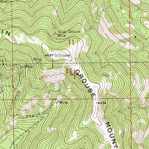 Topographic Map of Grouse Mountain Number 2 Mine, MT