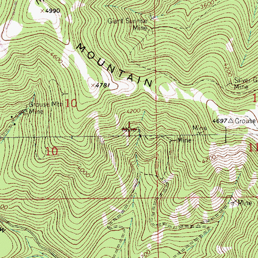 Topographic Map of Grouse Mountain Number 6 Mine, MT