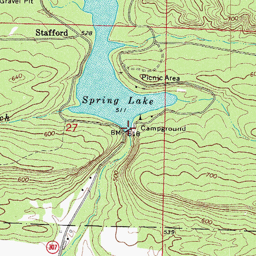 Topographic Map of Spring Lake Dam, AR