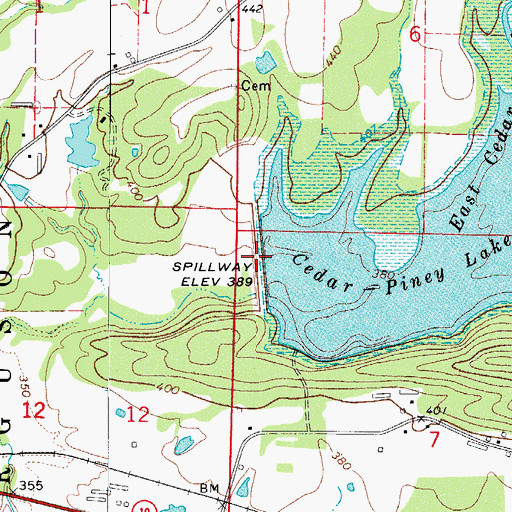 Topographic Map of Cedar Piney Lake Dam, AR