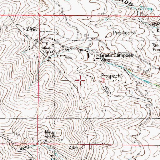 Topographic Map of Green-Campbell Mine, MT