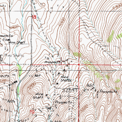 Topographic Map of Water/Mohegan Mine, MT