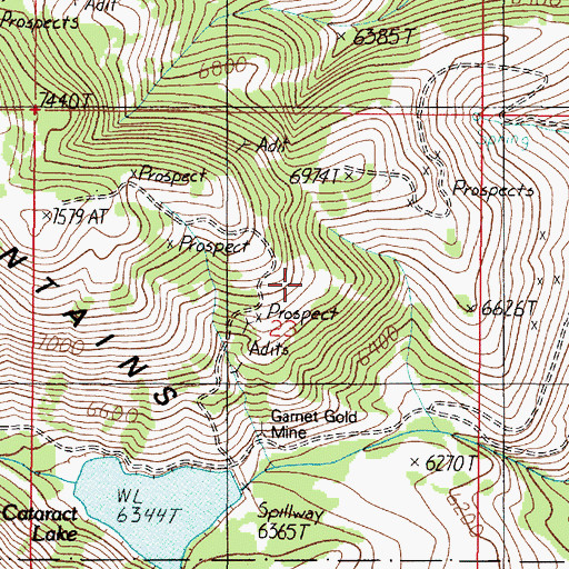 Topographic Map of Garnet Gold Mine, MT