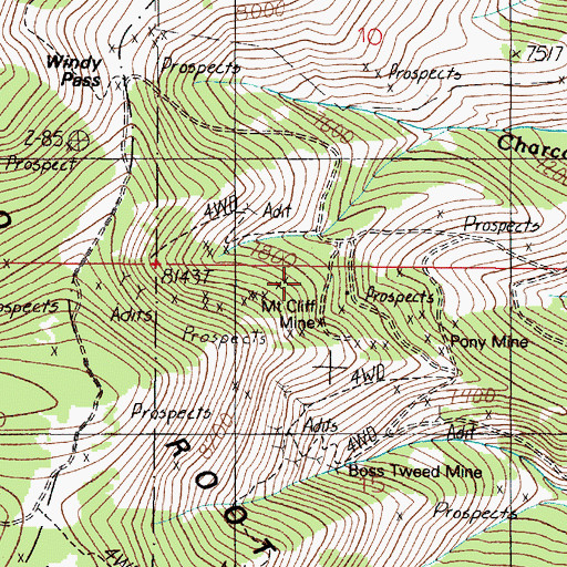 Topographic Map of Mountain Cliff Mine, MT