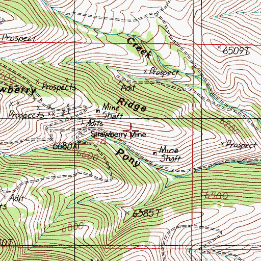 Topographic Map of Strawberry Mine, MT