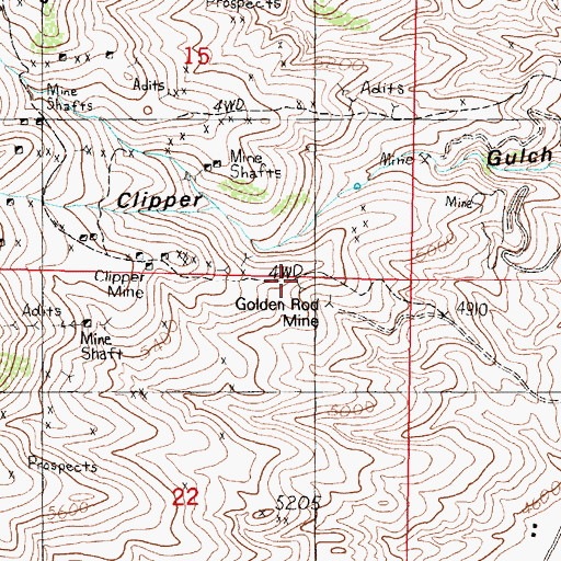 Topographic Map of Golden Rod Mine, MT