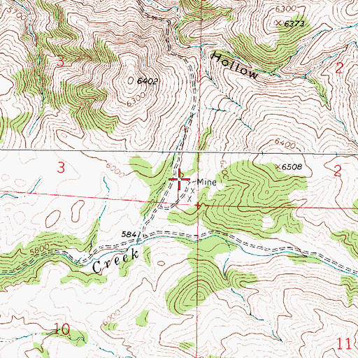 Topographic Map of Davey Creek Mine, MT