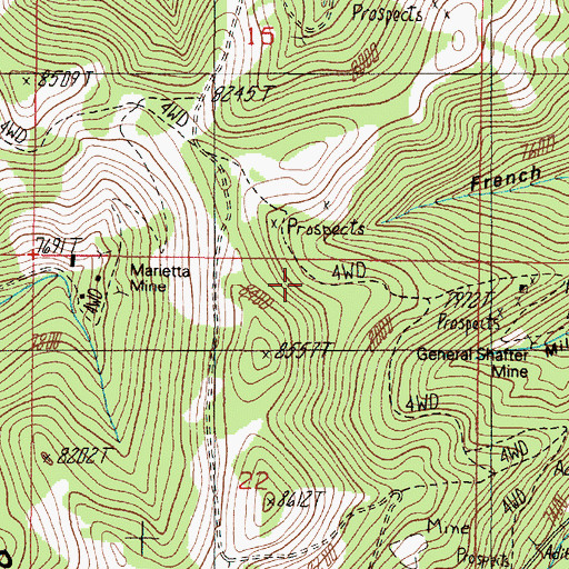 Topographic Map of Marietta Mine, MT
