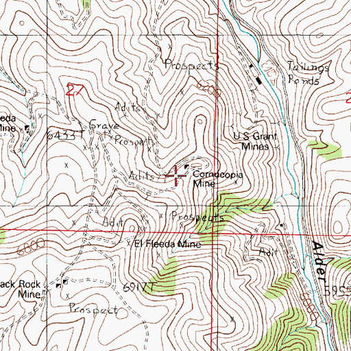 Topographic Map of Cornucopia Mine, MT