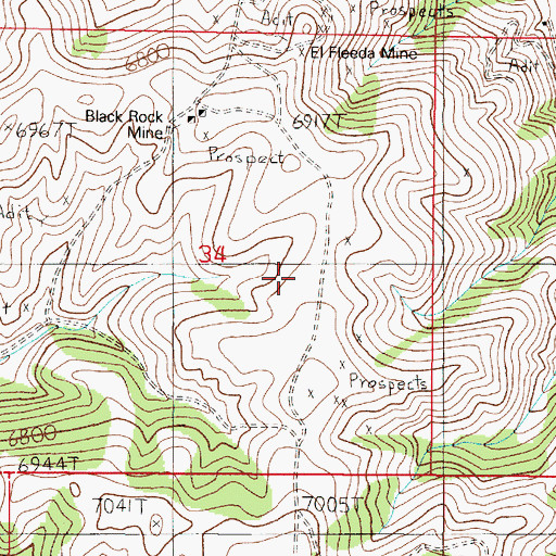 Topographic Map of Kakoosta Mine, MT