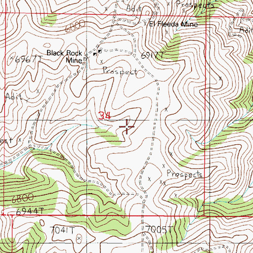 Topographic Map of Bamboo Chief Mine, MT