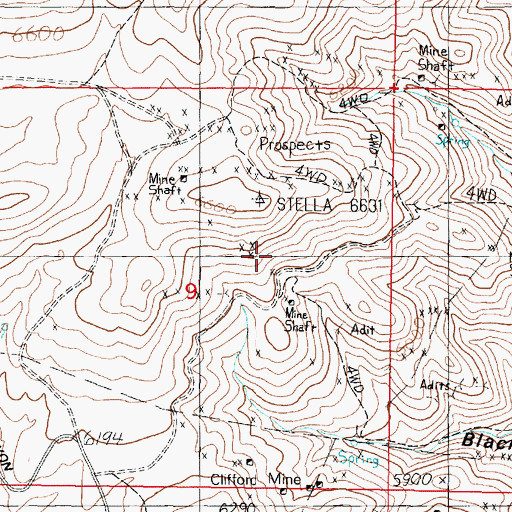 Topographic Map of Stella/Golden Spike Mine, MT