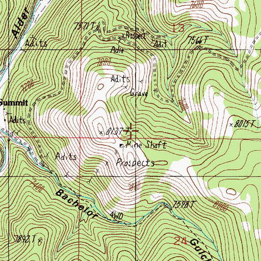 Topographic Map of Gem Number 1 Mine, MT