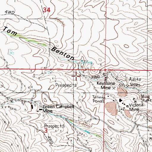 Topographic Map of Keystone Mine, MT