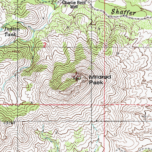 Topographic Map of Mildred Peak, AZ