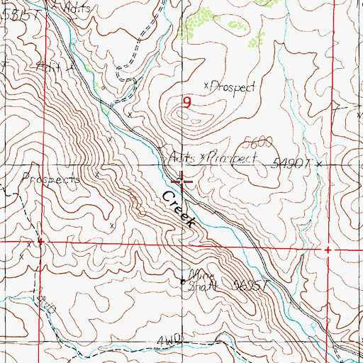 Topographic Map of SW Section 9 Mine, MT