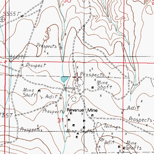 Topographic Map of Belle of Tennessee Mine, MT