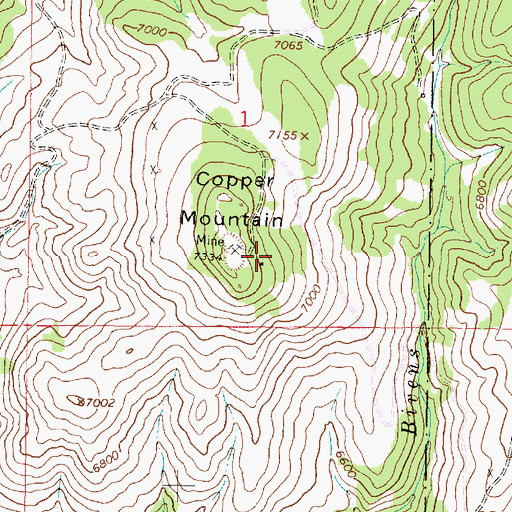 Topographic Map of Copper Mountain Mine, MT
