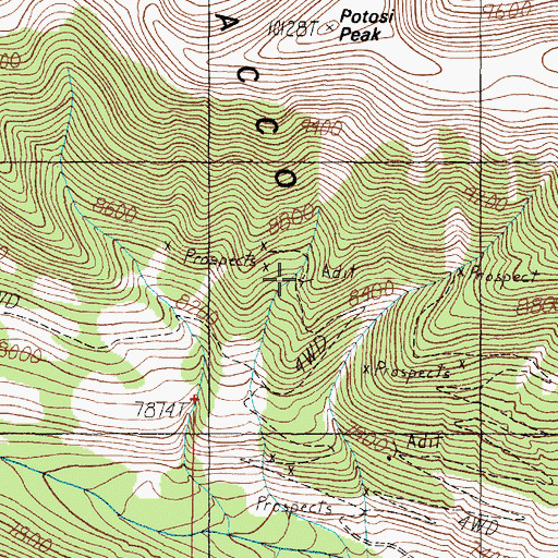 Topographic Map of Potosi Peak Tungsten Mine, MT