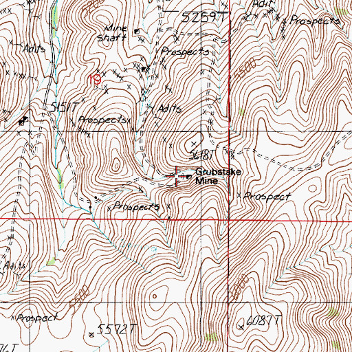Topographic Map of Grubstake Mine, MT