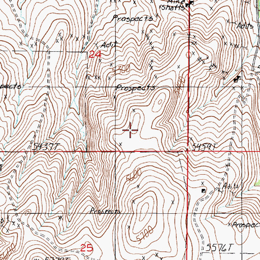 Topographic Map of Audrey Mine, MT