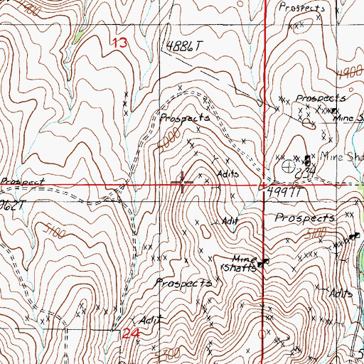 Topographic Map of SE SE S13/NE NE S24 Mine, MT
