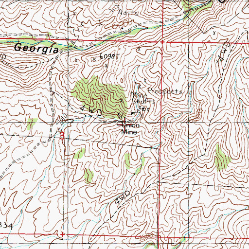 Topographic Map of Union Mine, MT